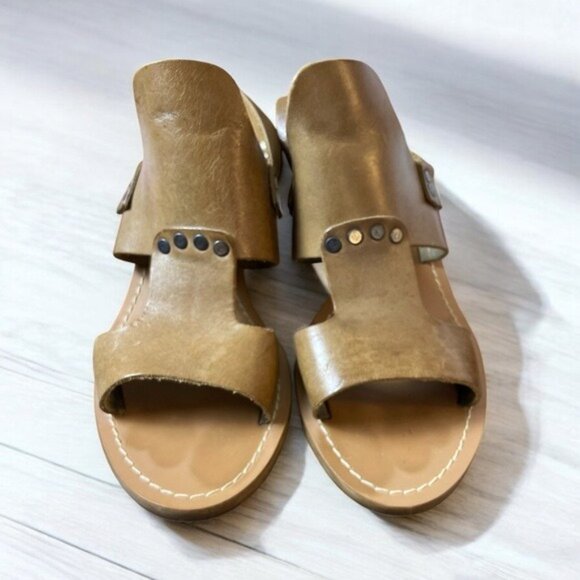 Barbara Barbieri Made in Italy Tan Leather Slide Sandals Women’s Size 7 - Picture 1 of 7